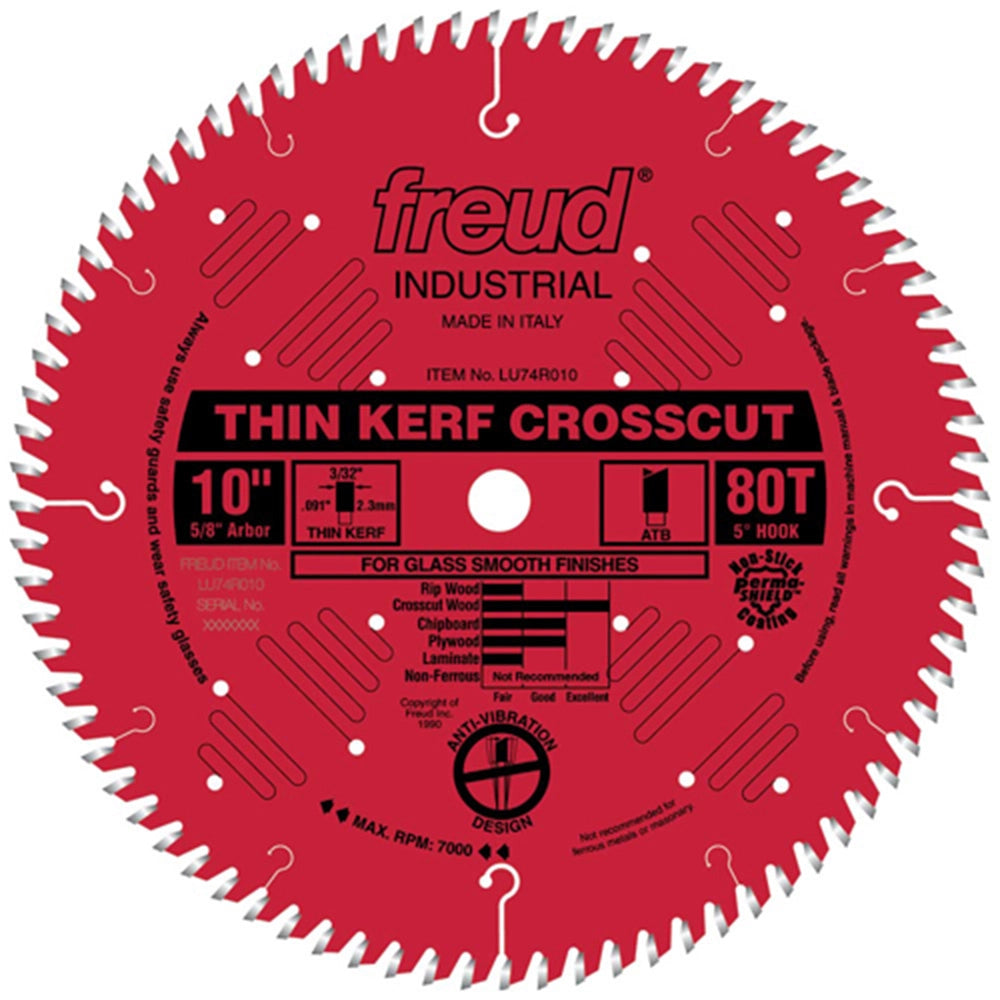 10" x 80T Freud Industrial Thin Kerf Ultimate Cut-Off Blade (LU74R010)