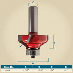 Freud® 38-614 Quadra-Cut™ Ogee & Round Router Bit - 1-3/8" Dia x 11/16" H x 1/2" Shank