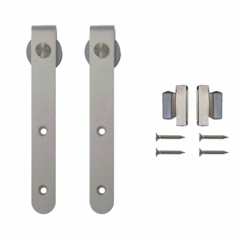 4' Soft-Close Rounded Stick Mini Rolling Door Hardware Kit for Furniture, Satin Nickel, Single Door
