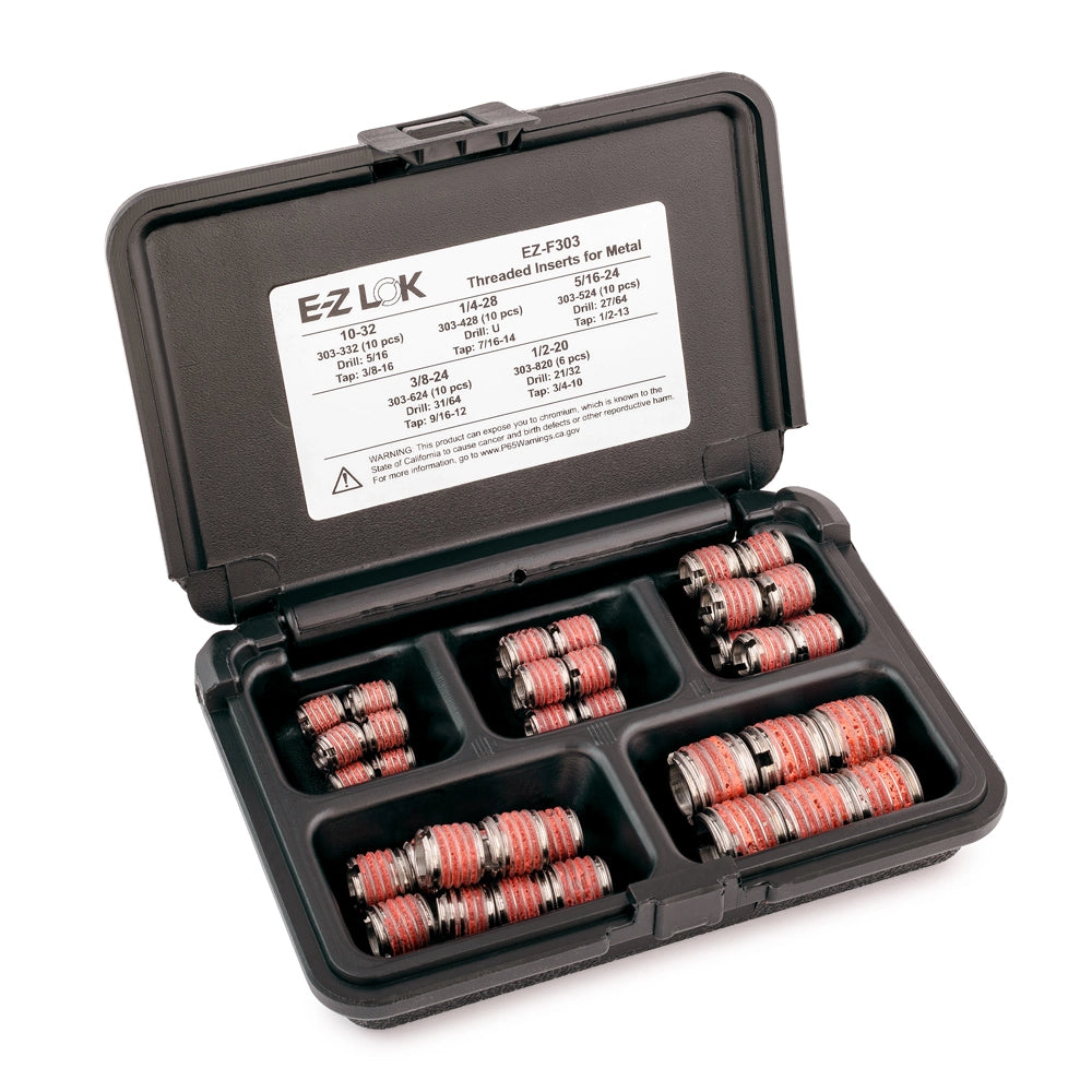 E-Z LOK Threaded Insert Assortment Kit for Metal - 303 Stainless - 10-32 to 1/2-20