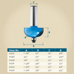7/8'' D x 1/2'' H x 1/4'' R x 1/2'' Shank Rockler Cove Bit