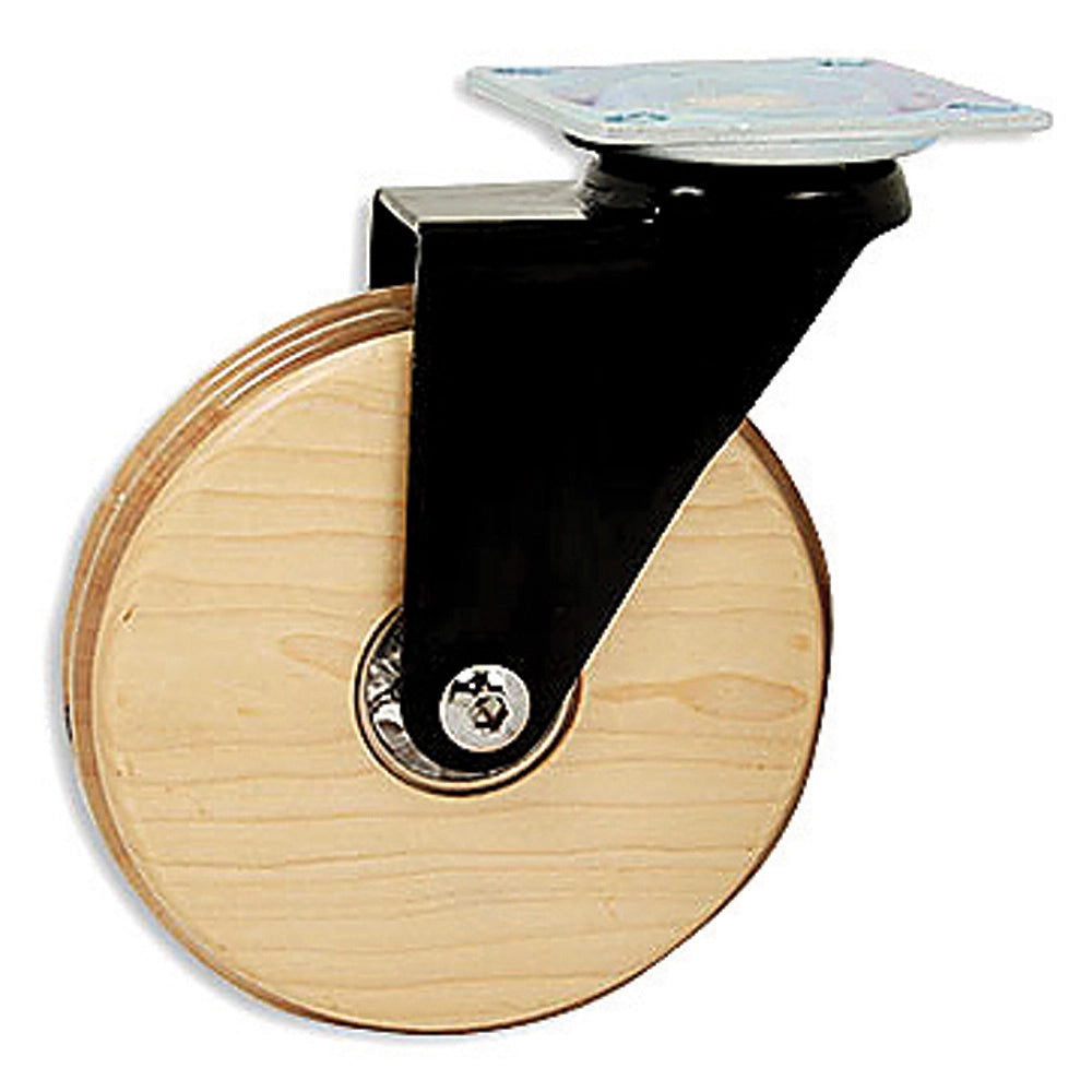 Designer Wooden Caster, Maple with Clear Rings, Black Yoke, Swivel Plate, No Brake