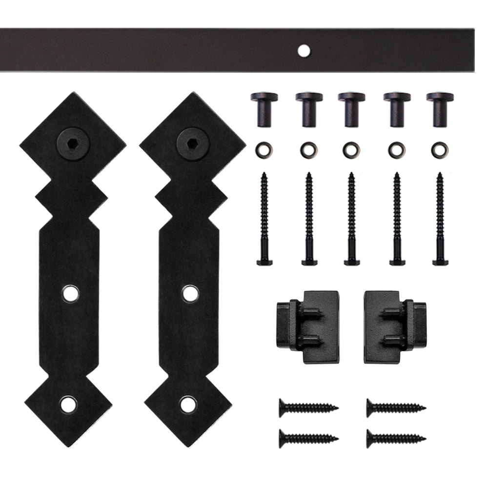 6' Double Diamond Mini Rolling Door Hardware Kit for Furniture, Black