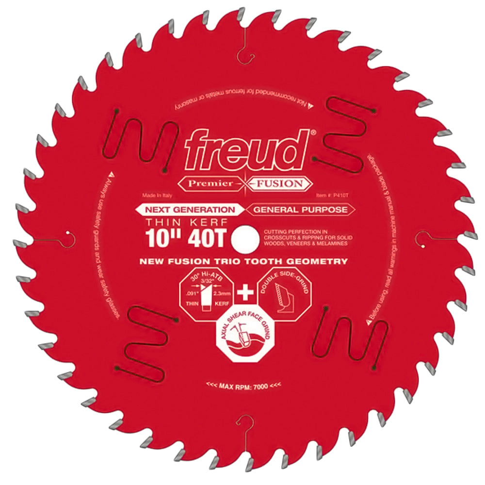 Freud® 10" x 40T Premier Fusion Thin Kerf General Purpose Saw Blade - P410T
