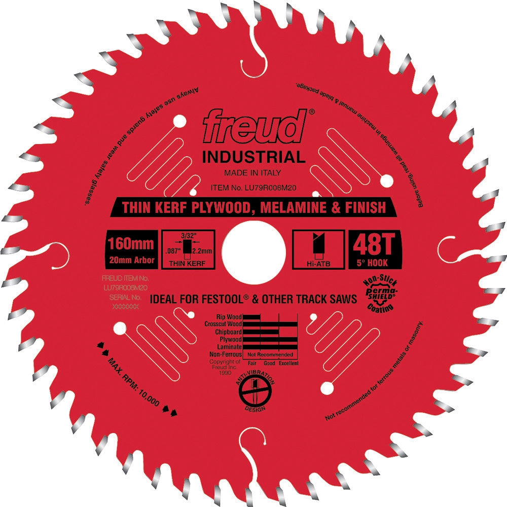 160mm x 48T Freud Industrial Thin Kerf Track Saw Blade (LU79R006M20)