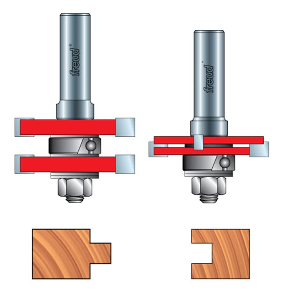 Freud® 99-036 Adjustable Tongue & Groove Router Bit Set - 1/2" Shank