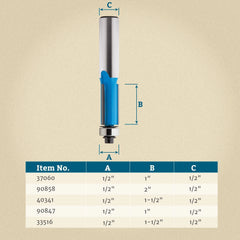 1/2" D x 1" H x 1/2" Shank Rockler Piloted Flush Trim Bit