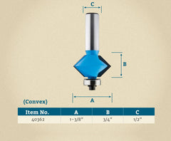 1-3/8" D x 3/4" H x 1/2" Shank Rockler Edge V-Groove Bit (Convex)