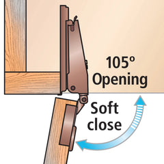 Salice 105°  Soft-Close Long Arm Hinges, Face Frame, Titanium Finish, 3/8'' Overlay