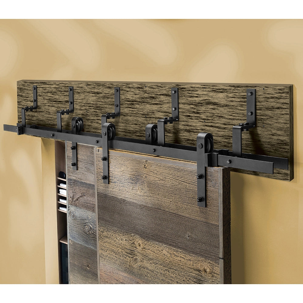 I-Semble Bypass Rolling Door Hardware Kit, Bent Strap, Black
