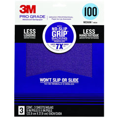 3M Pro Grade No-Slip Grip Sandpaper, 3-Pack, 100-Grit