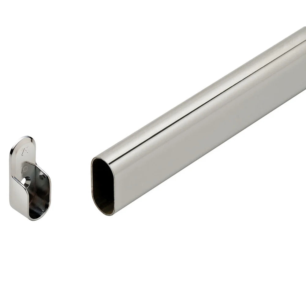17-3/4"L, Chrome-Plated, Hafele Oval Wardrobe Rails with Supports