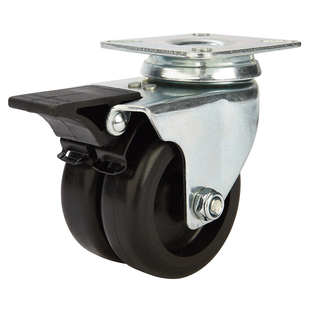 2'' 180-lb. Dual-Wheel Non-Marking Polyolefin Caster, Swivel w/Total Lock Brake