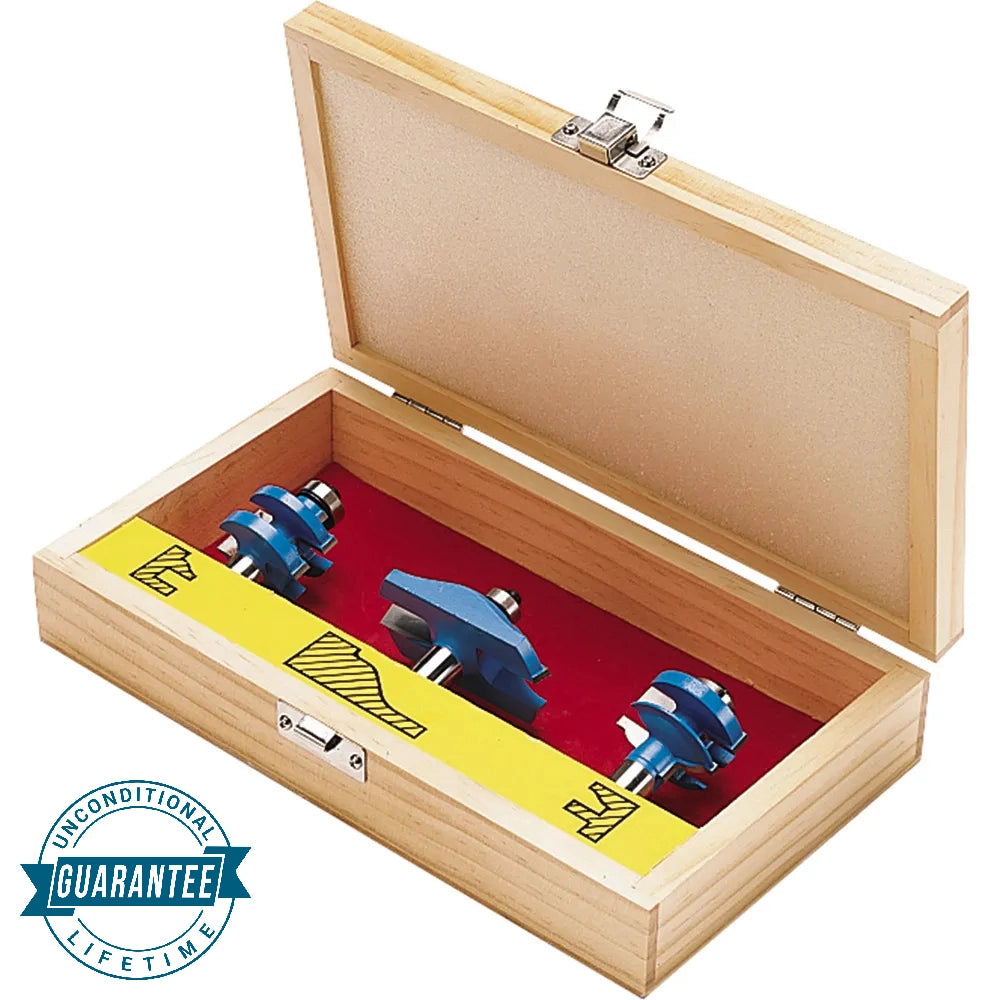 Rockler Horizontal Panel Router Bit Set With Wooden Case