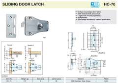 Latch For Sliding Door, HC-70 - Satin