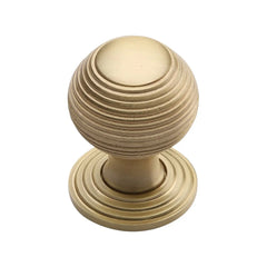1-1/4''  Reeded Cabinet Knob on Rose, Satin Brass