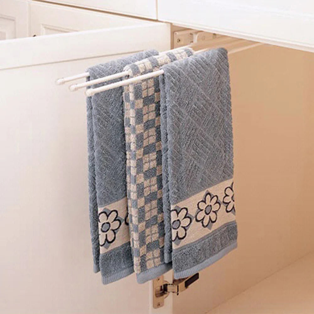 3 Prong Pull-Out Towel Bar, White, Wire (563-47)