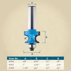 7/8'' D x 9/16'' H x 1/8'' R x 1/2'' Shank Rockler Edge Beading Bit