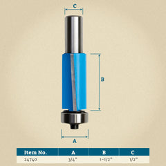 Rockler Shear Flush Trim Bit Router Bit - 3/4" Dia x 1-1/2" H x 1/2" Shank