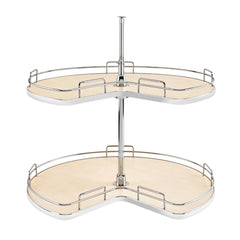 Kidney Shape Solid Bottom 2 Shelf Set w/ Single Post Corner Lazy Susans - Gray