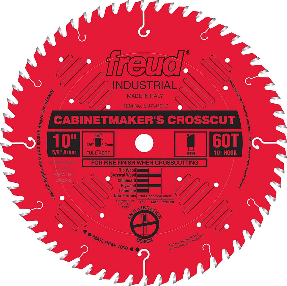 10'' x 60T Freud® Industrial Cabinetmaker's Crosscut Blade (LU73R010)