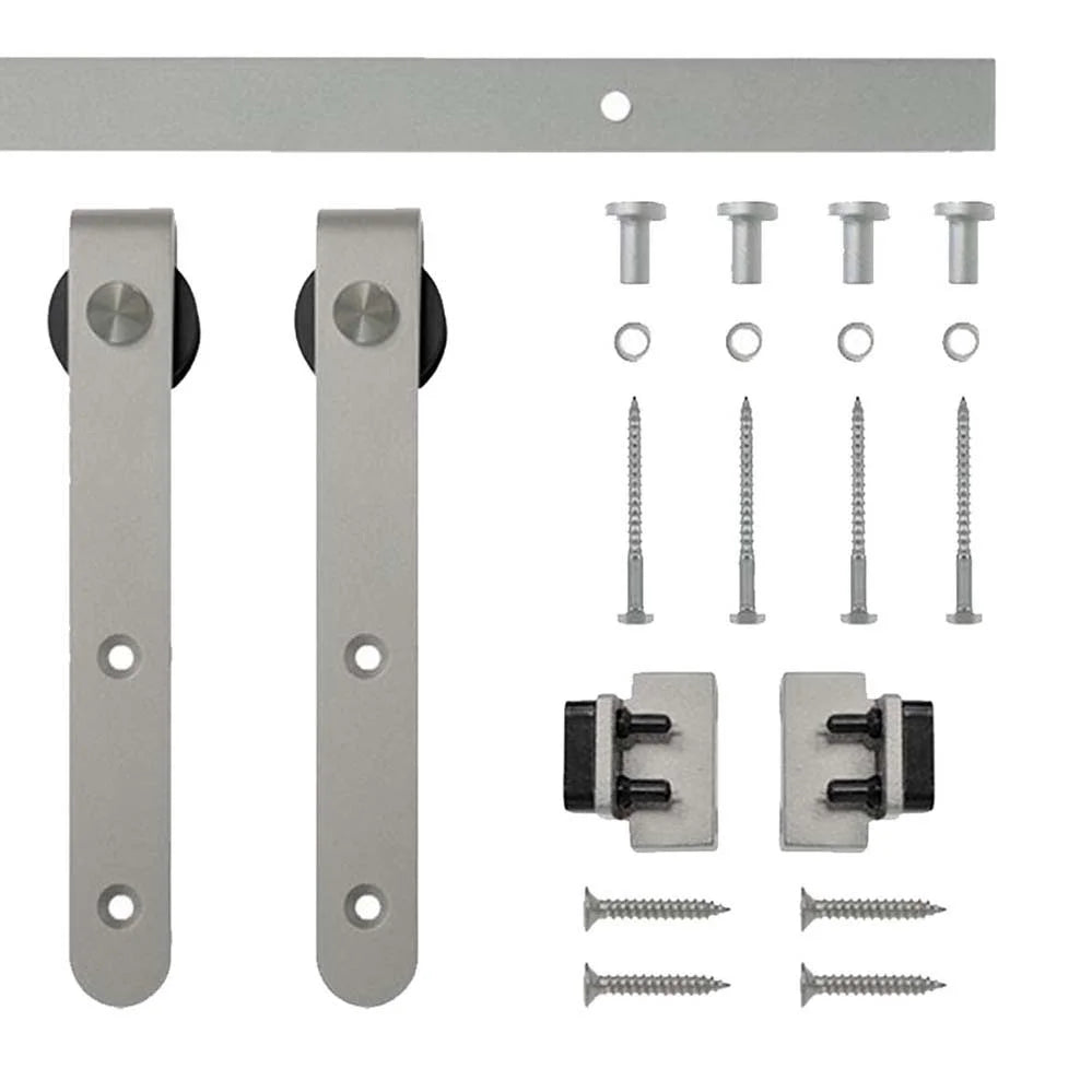 5' Rounded Stick Mini Rolling Door Hardware Kit for Furniture, Satin Nickel