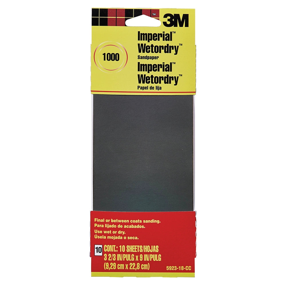 1000-Grit 3M Imperial Wetordry Sandpaper, 3-5/8'' x 9'', 10 Sheets