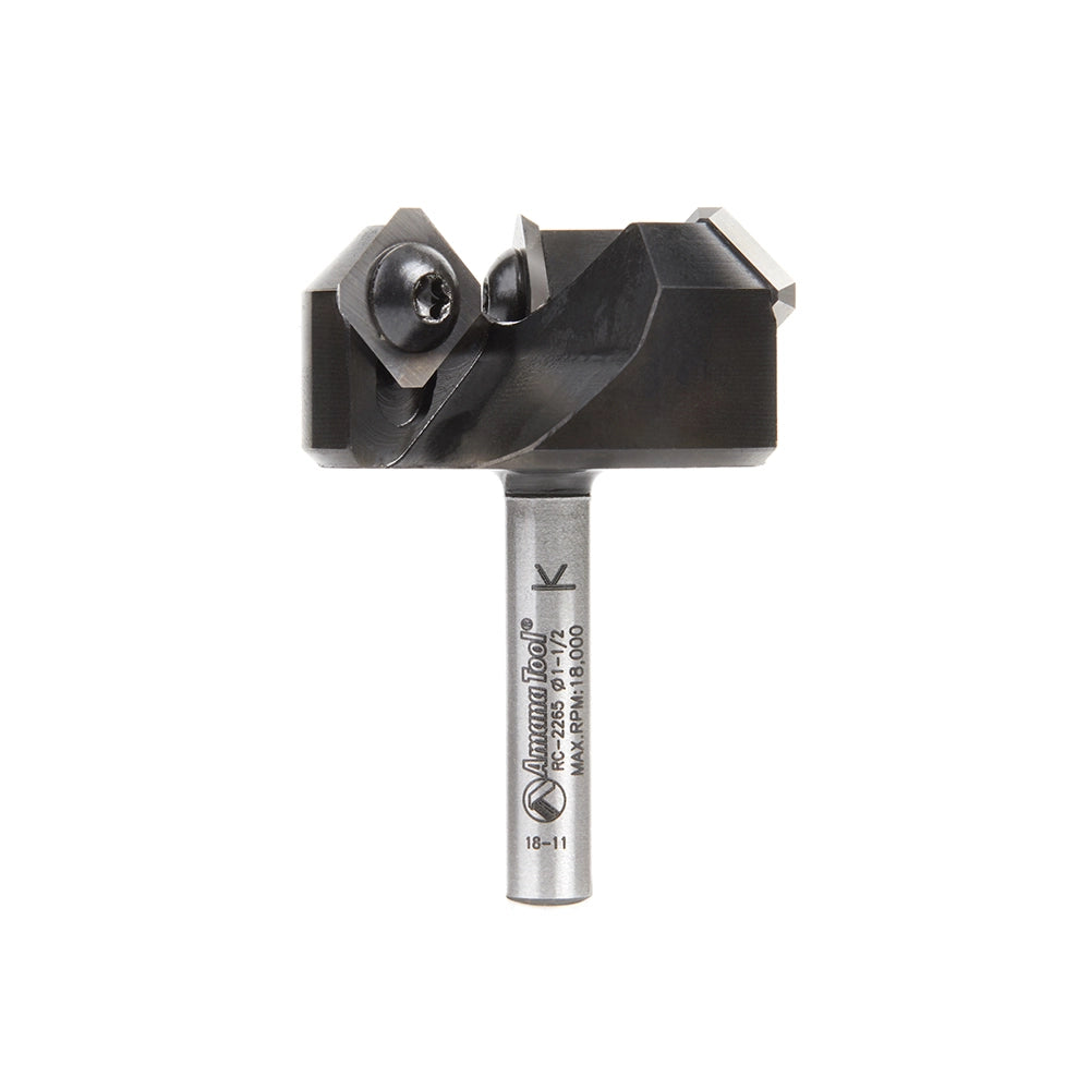 Amana Tool Industrial-Grade Spoilboard Flattening/Slab Leveling Router Bit with 3 Carbide Inserts, 1-1/2'' Dia. x 3/4'' Cutting Height x 1/4'' Shank