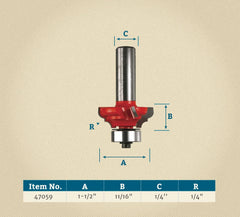 Freud® 38-504 Classical Cove & Round Router Bit - 1-1/2" Dia x 11/16" H x 1/4" Shank