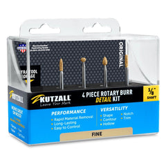 Kutzall 4-Piece Fine Detail Burr Kit for Rotary Tools, 1/8'' Shaft