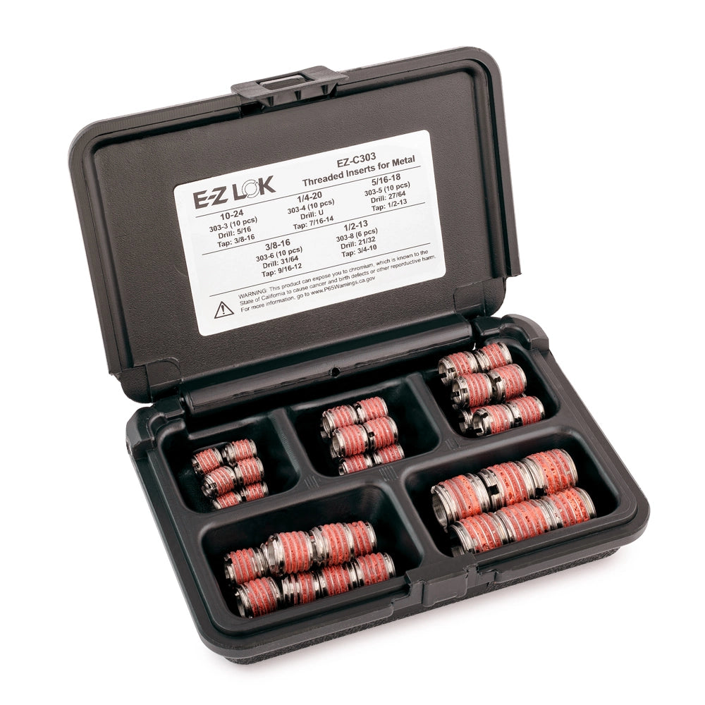 E-Z LOK Threaded Insert Assortment Kit for Metal - 303 Stainless - 10-24 to 1/2-13