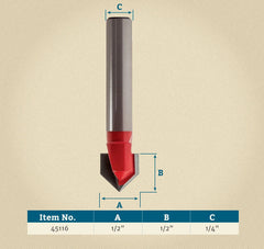 Freud® 60° V Grooving Router Bit - 1/2" Dia x 1/2" H x 1/4" Shank