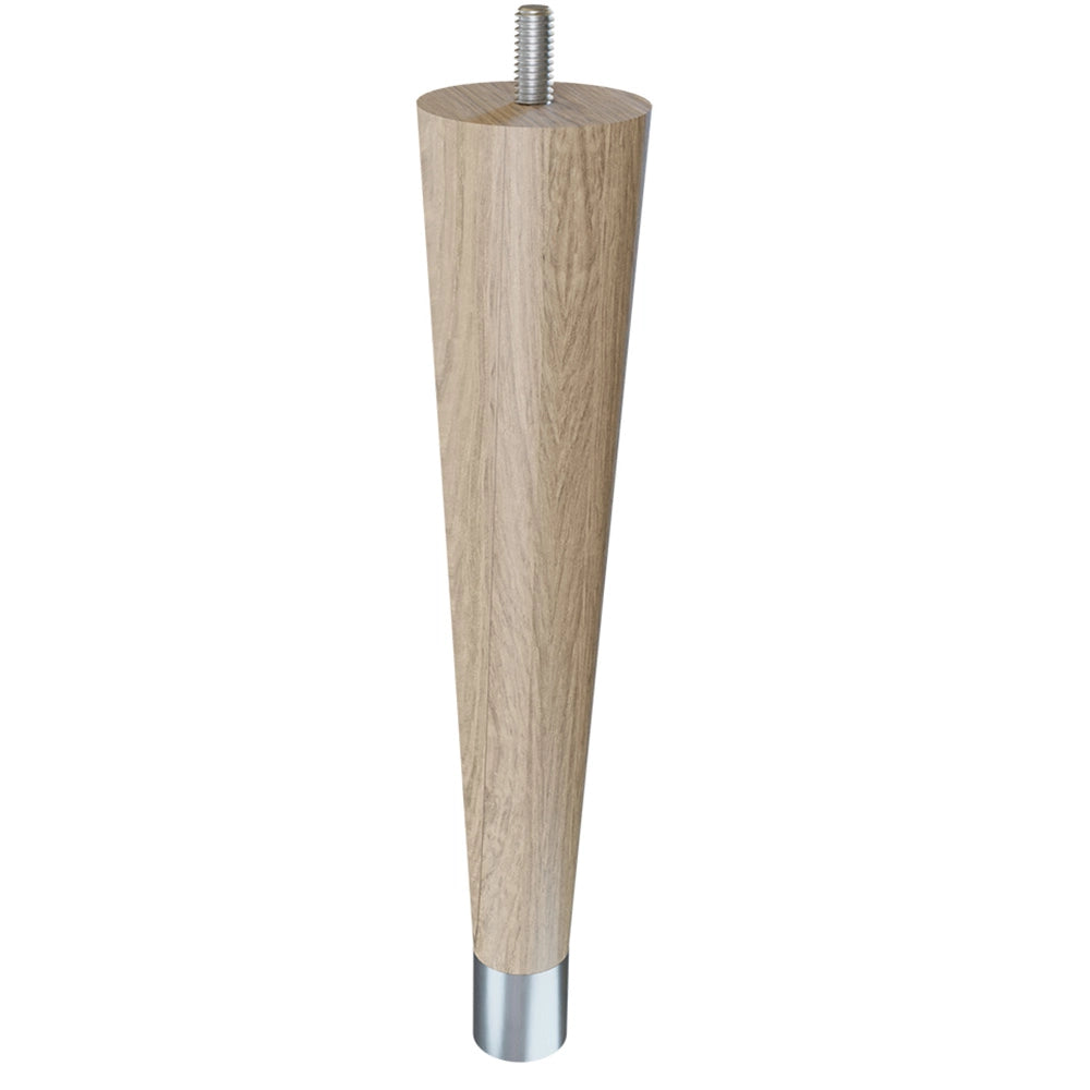9'' Tapered Turned Leg, White Oak, 1''H Brushed Aluminum Foot