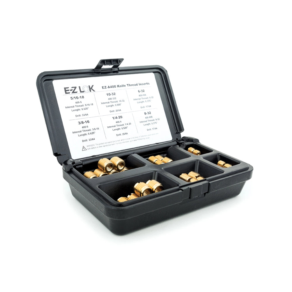 E-Z Knife Threaded Insert Assortment Kit for Hard Wood - Brass - 6-32 to 3/8-16