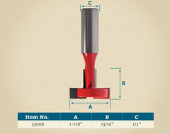 Freud® 52-522 T-Slotting Cutter Router Bit - 1-1/8" Dia x 13/16" H x 1/2" Shank