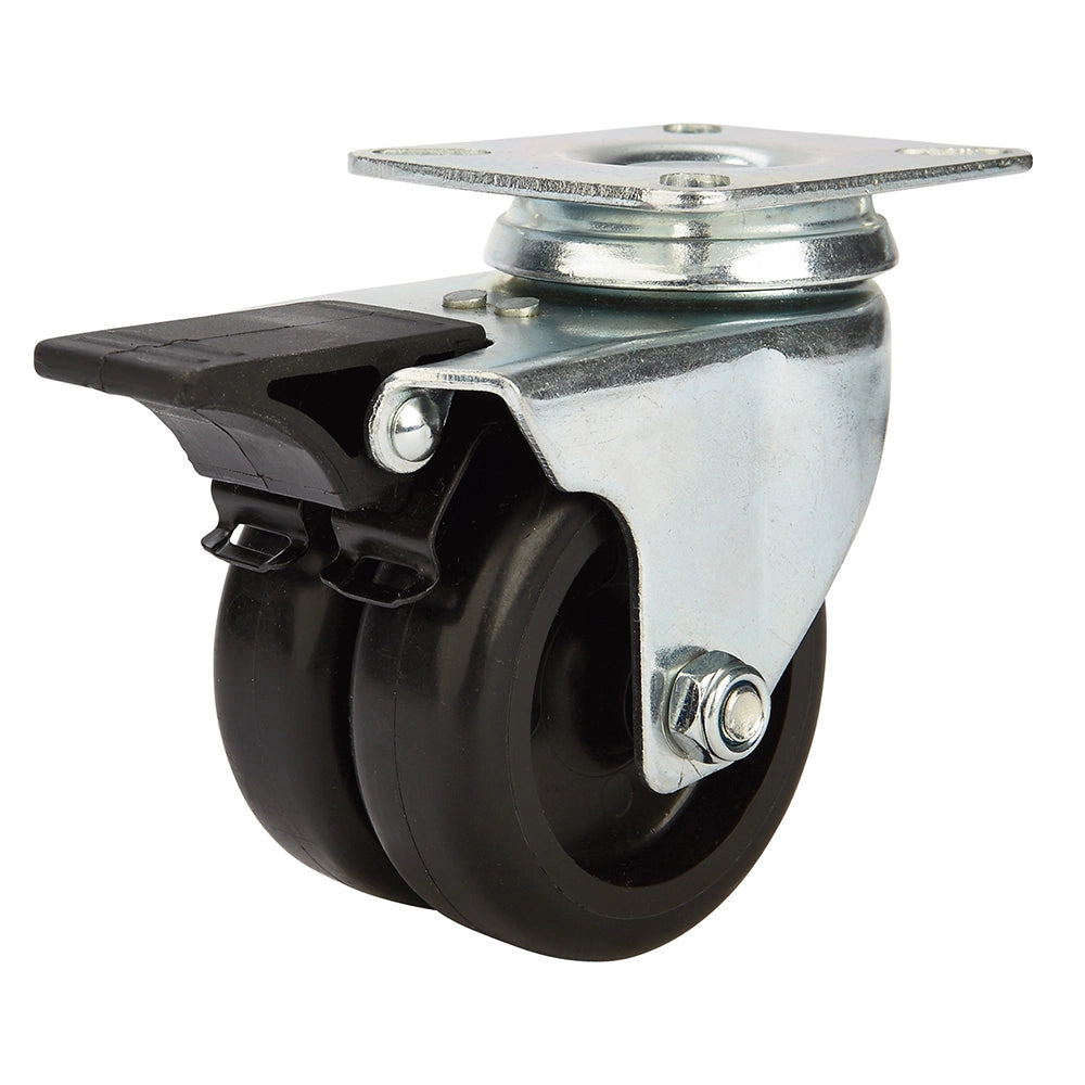 3'' 220-lb. Dual-Wheel Non-Marking Polyolefin Caster, Swivel w/Total Lock Brake