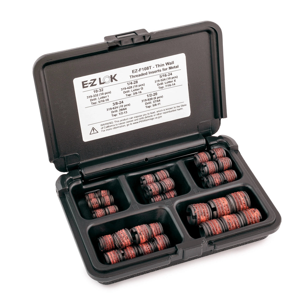 E-Z LOK Threaded Insert Assortment Kit for Metal - Thin Wall - Carbon Steel - 10-32 to 1/2-20