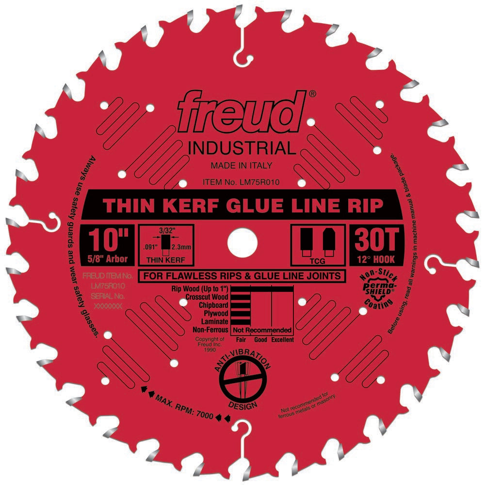 Freud® 10" x 30T Industrial Thin Kerf Glue Line Rip Saw Blade - LM75R010
