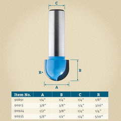1/4'' D x 1/4'' H x 1/8'' R x 1/4'' Shank Rockler Core Box Bit