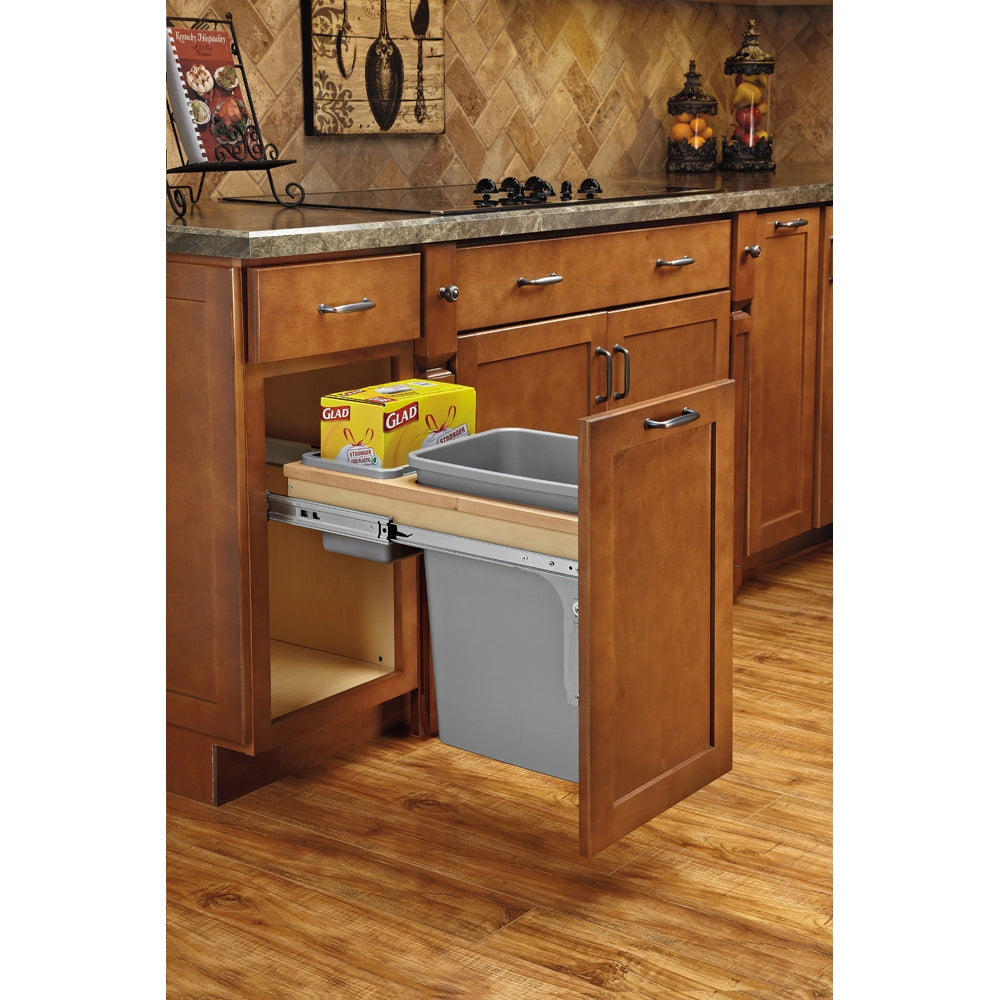 Double Soft-Close Top Mount 1.5'' Face Frame Wood Waste Containers - 27 qt.