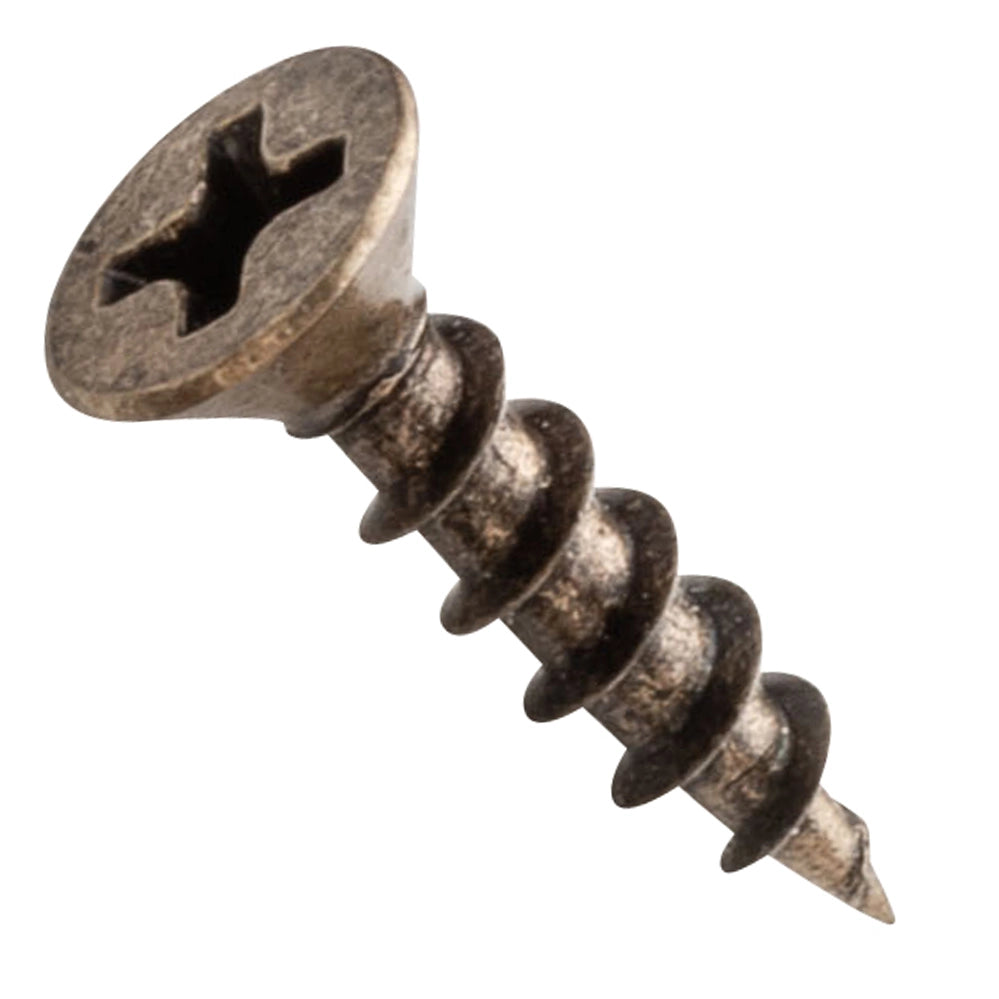 Centerline #5 x 5/8'' Flat Head Phillips Cabinet Hardware Mounting Screws, Antique Brass Plated, 100-Pack