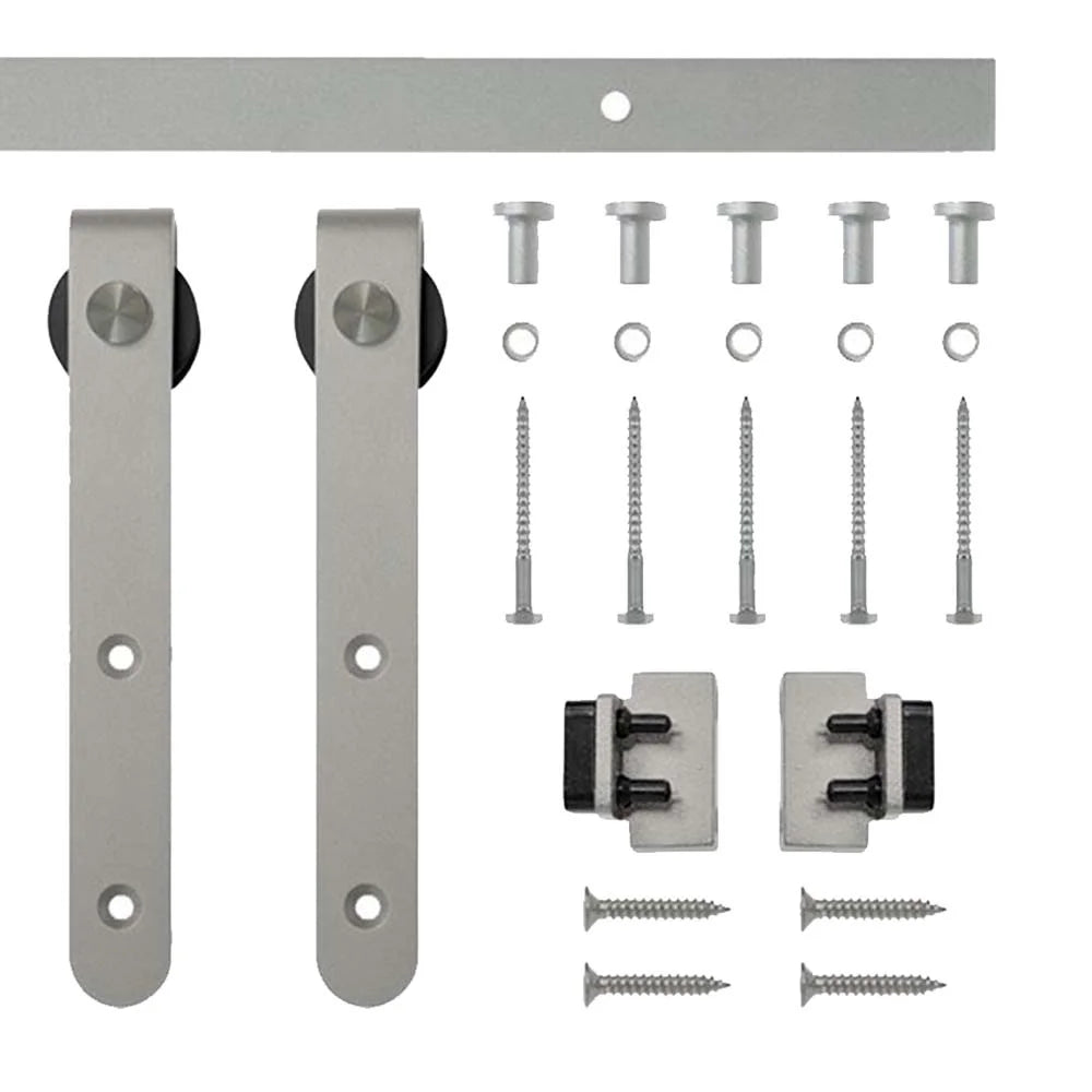 4' Rounded Stick Mini Rolling Door Hardware Kit for Furniture, Satin Nickel