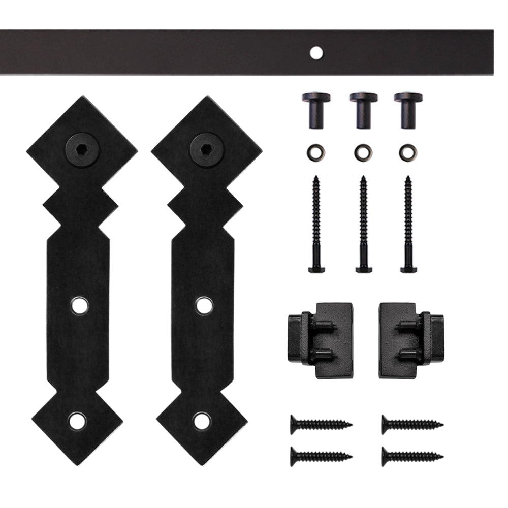 4' Double Diamond Mini Rolling Door Hardware Kit for Furniture, Black