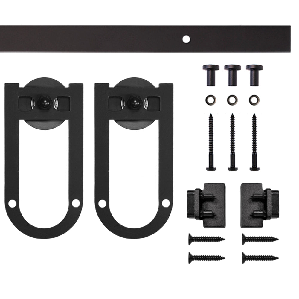4' Long Horseshoe Mini Rolling Door Hardware Kit for Furniture, Black
