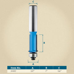 Rockler Flush Trim V-Groove Router Bit - 1/2" Dia x 1" H x 1/4" Shank
