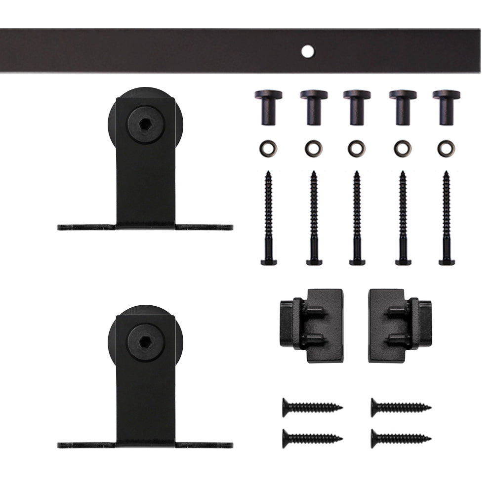 6' Top Mount Mini Rolling Door Hardware Kit for Furniture, Black