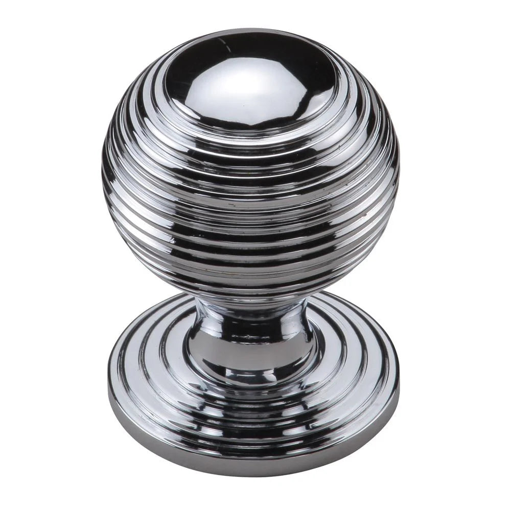 1-1/4''  Reeded Cabinet Knob on Rose, Polished Chrome