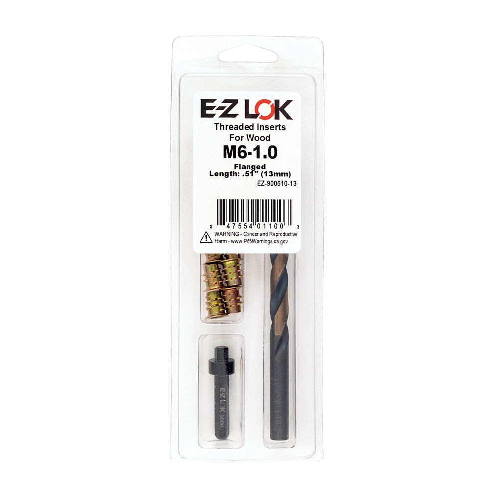 E-Z Hex Threaded Insert Kit for Soft Wood, Flange Top, M6-1.0 x 13mm