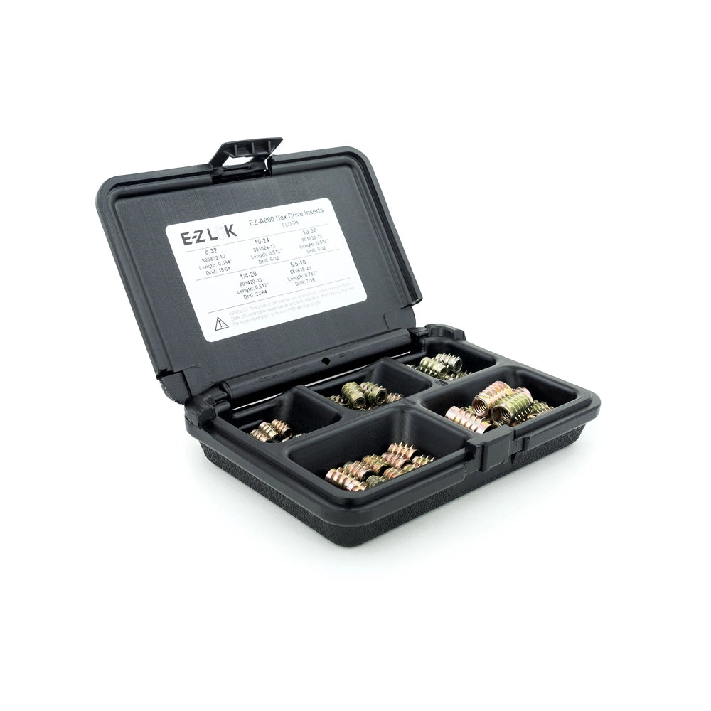 E-Z Hex Threaded Insert Assortment Kit for Soft Wood - Flush - 8-32 to 5/16-18