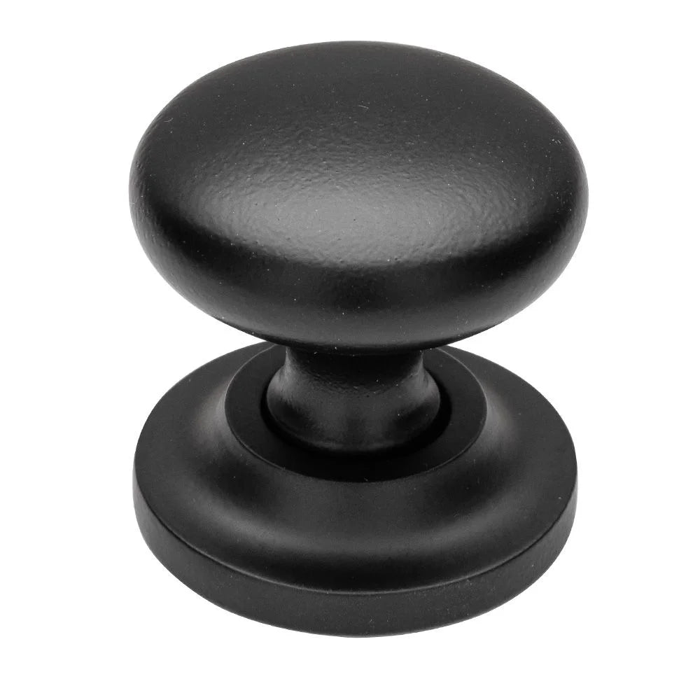 1-1/2''  Round Cabinet Knob on Rose, Flat Black